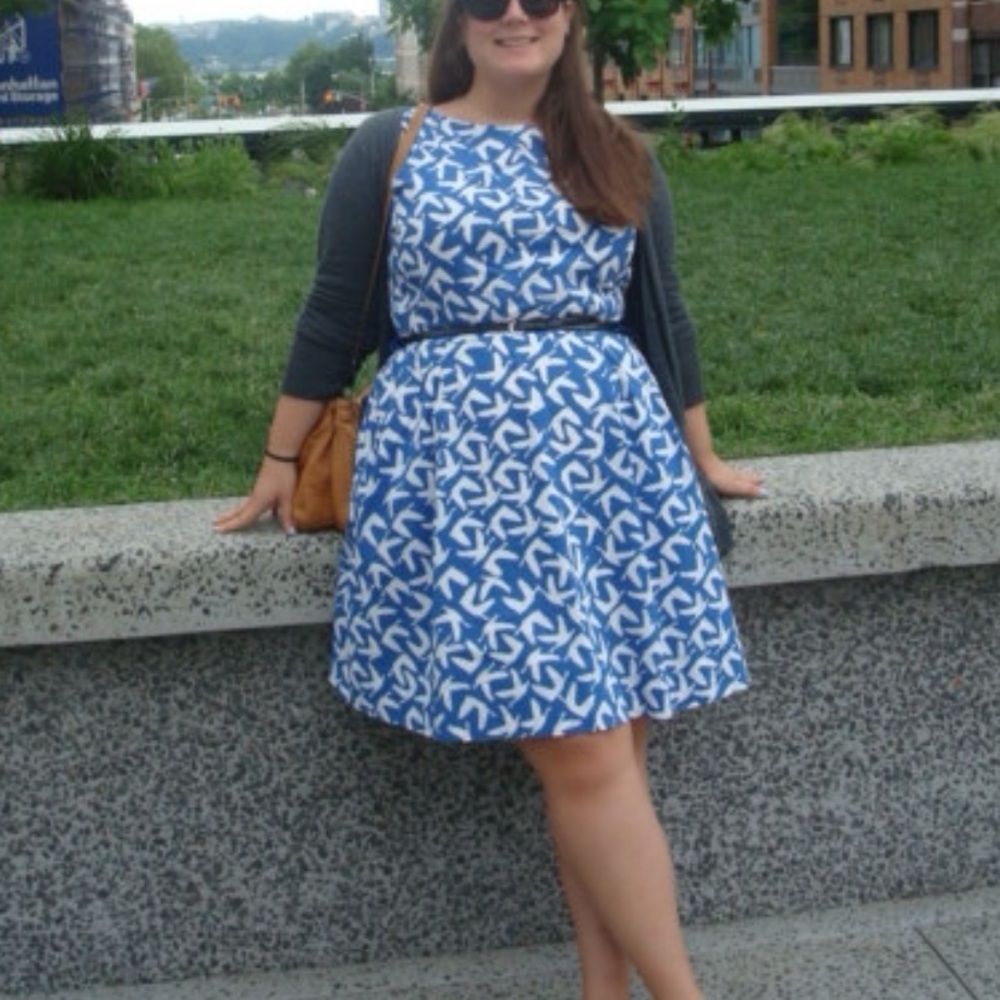 L.L. Bean Blue and White Midi Dress Size 16